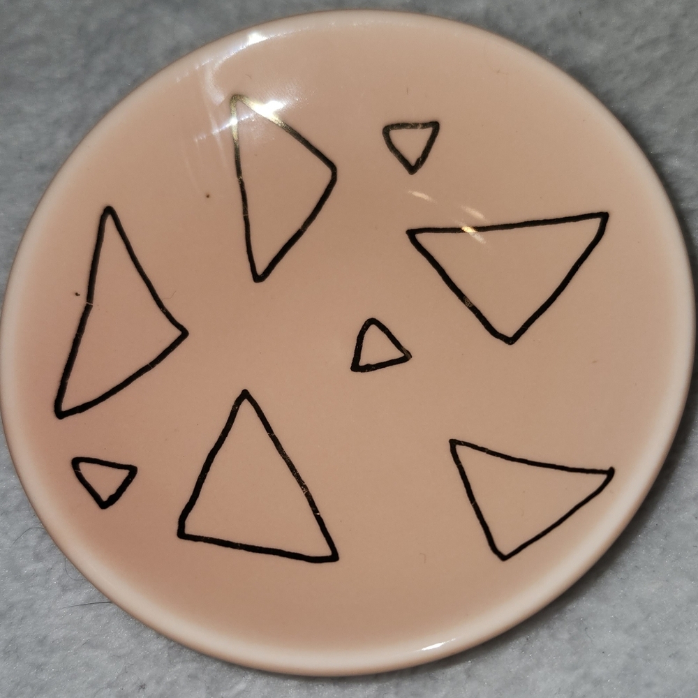 New Lucky Feather 3" Peach Trinket Dish with 14k Gold Triangles, Missing Box